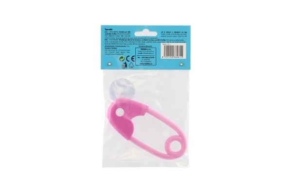 Grzechotka agrafka plastikowa 12cm różowa 12x19cm w woreczku 0+