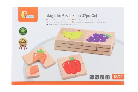 Drewniane magnetyczne puzzle - owoce