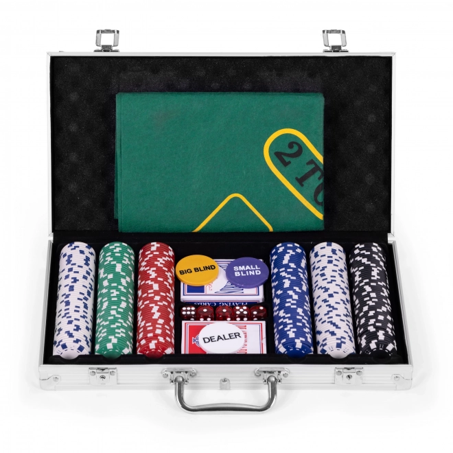 Zestaw Pokerowy Blackjack 300 żetonów 2 talie kart Mata do gry Zamykane etui do noszenia
