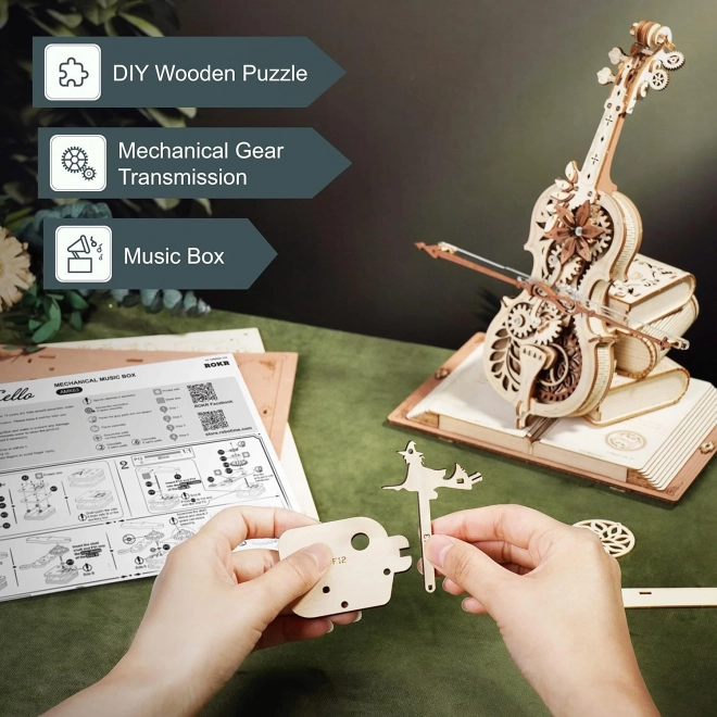RoboTime drewniane mechaniczne puzzle Magiczne wiolonczelo (napęd elektryczny)