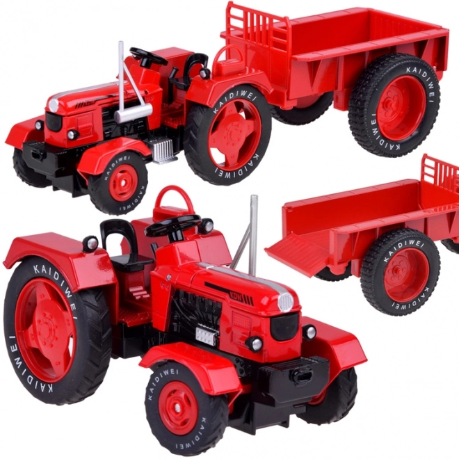 Czerwony metalowy traktor z gumowymi kółkami 1:18