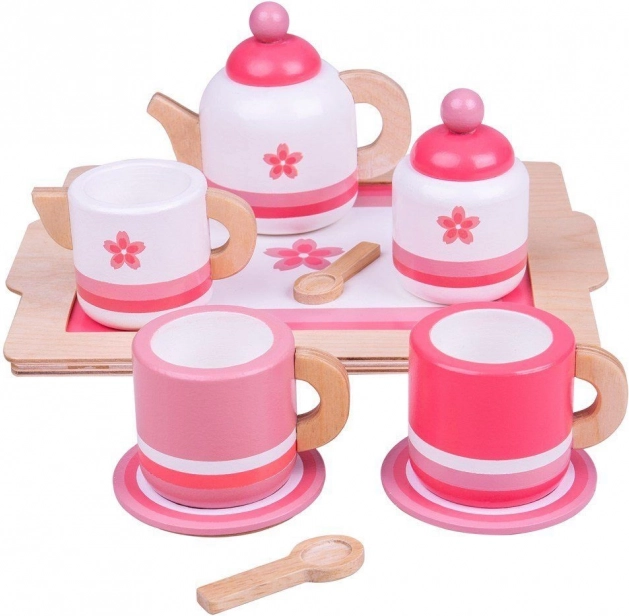 Drewniany różowy zestaw do herbaty Bigjigs Toys