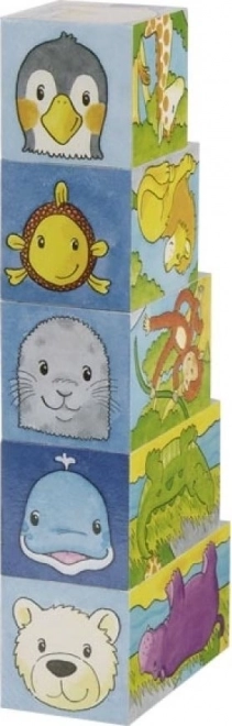 Drewniane kostki Safari i Arktyka, 5 kostek