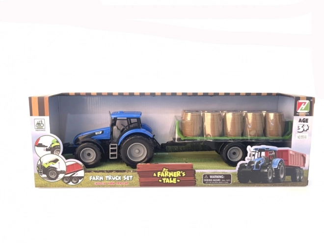 Traktor z mechanizmem bezwładnościowym i przyczepą pełną siana