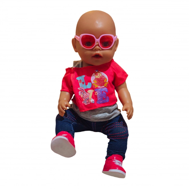 Stylowe ubranka dla lalek LOVE z okularami i bucikami 43-46 cm