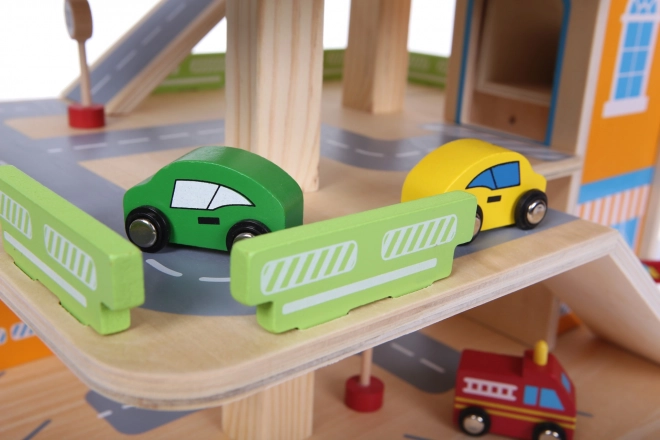 Drewniany tor garażowy z windą + samochodziki Ecotoys