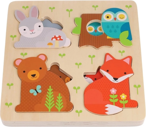 Petit Collage drewniane puzzle rodzinne ze zwierzętami