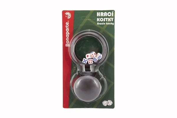 Kostki do rzucania 6 szt. z kubkiem z plastiku na karcie 11x21x6,5cm
