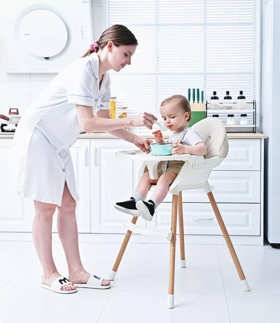 ECOTOYS Krzesełko do karmienia 2w1 Beżowe