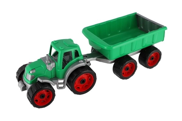 Traktor z przyczepą plastikowy 53cm na wolny bieg w siateczce