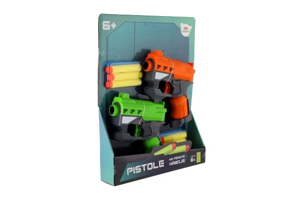 Pistolety 2 sztuki 12 cm plastik na piankowe naboje + 6 sztuk naboi na kartonie