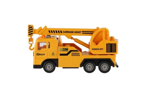 Dźwig zabawkowy plastikowy 16cm z napędem i bateriami z światłem i dźwiękiem w pudełku 21x13x9cm