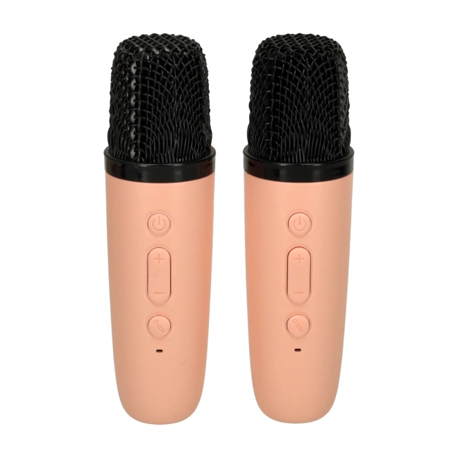 Zestaw karaoke 2 mikrofony + przenośny głośnik BLUETOOTH USB LED różowy