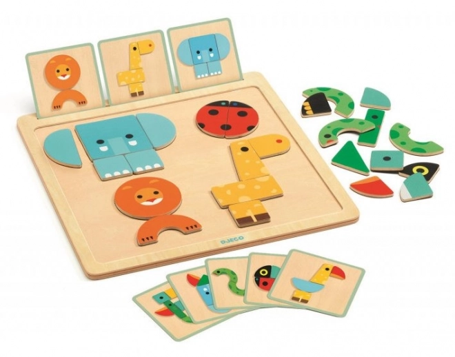 DJECO Drewniane magnetyczne puzzle Zwierzęce twarze