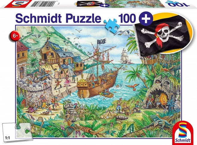 SCHMIDT Puzzle W pirackiej zatoce 100 elementów + prezent (piracka flaga)