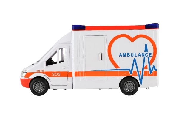 Plastowa ambulans zabawkowa 28cm z leżakiem i napędem bezwładnościowym ze światłem i dźwiękiem