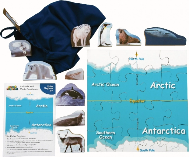 Just Jigsaws obszary polarne i ich zwierzęta – drewniane puzzle, 16 elementów i 10 zwierząt