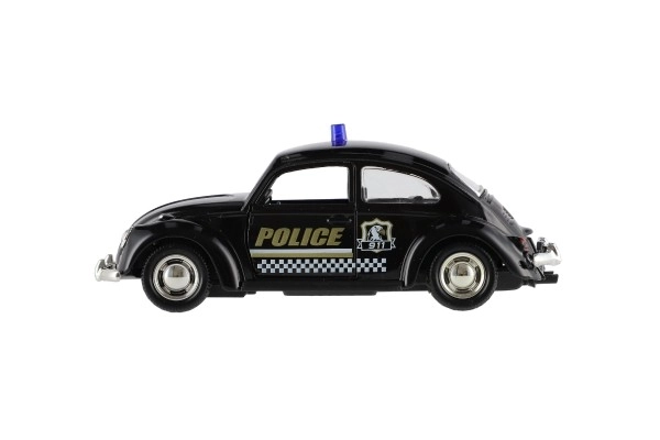 Auto policyjne retro 11cm metal/plastik na napęd wsteczny na baterie ze światłem 4 rodzaje
