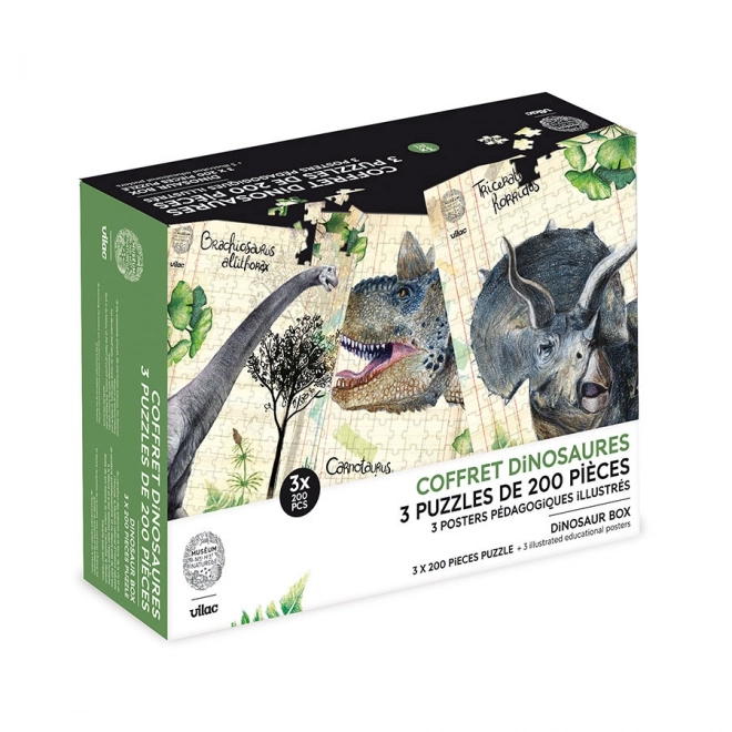Vilac zestaw trzech puzzli z dinozaurami