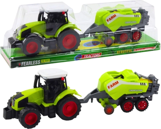 Zielony traktor z prasą do siana – dziecięcy zestaw farmerski