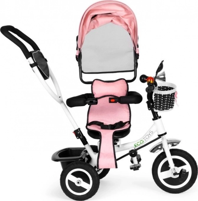 ECOTOYS Trójkołowy rowerek z daszkiem i rączką - różowy