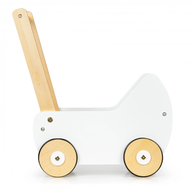 ECOTOYS Drewniany wózek dla lalek biały