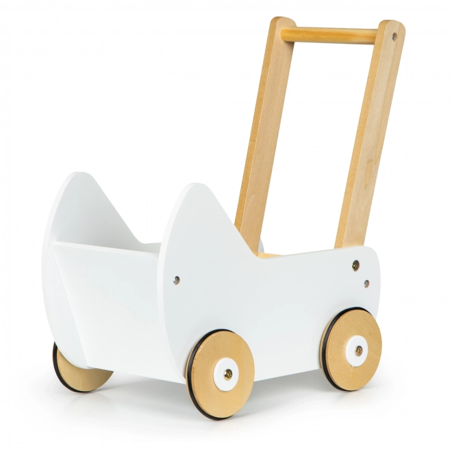 ECOTOYS Drewniany wózek dla lalek biały