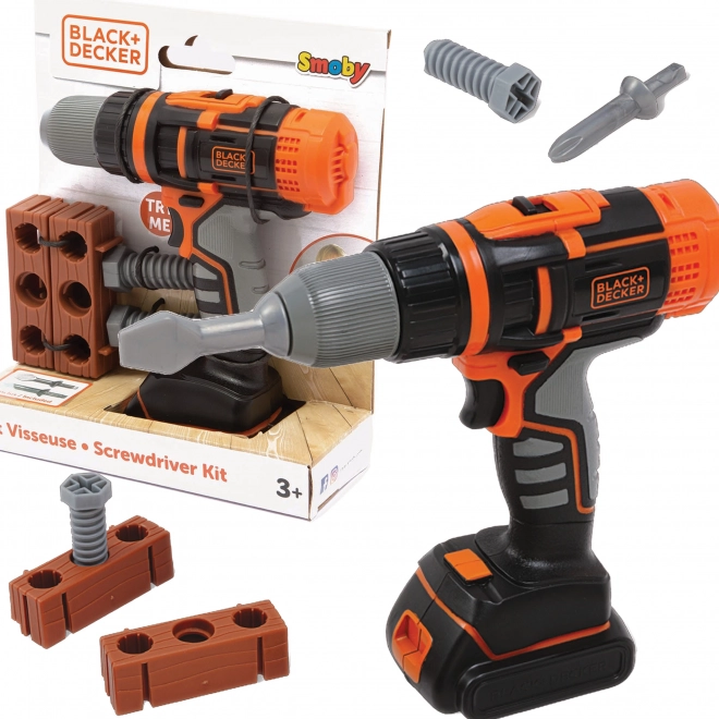 elektroniczna wkrętarka akumulatorowa i śrubokręt Smoby Black&Decker z cegłą