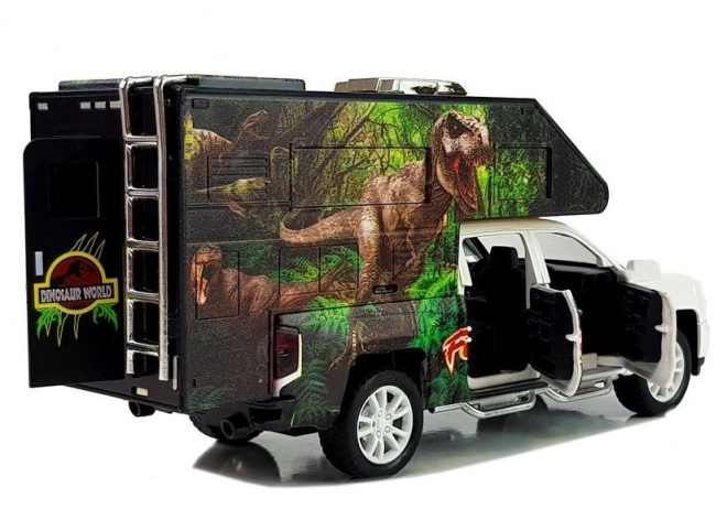 Przyczepa kempingowa z dinozaurami biała