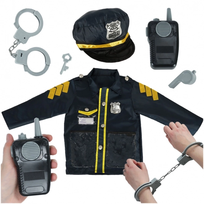 Dziecięcy karnawałowy kostium policjanta z zestawem akcesoriów, kajdanki i kapelusz, dla wieku 3-8 lat
