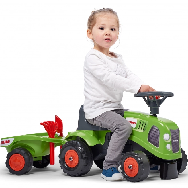 Jeździk traktor Claas zielony z kierownicą i przyczepą