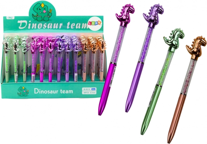 Długopis kulkowy z dinozaurem, lśniące kryształki, niebieski tusz 0,7 mm, mix kolorów