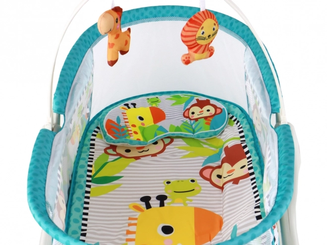 Wielofunkcyjne łóżeczko dziecięce 2w1 Baby Mat Dźwięki Wibracje Niebieskie