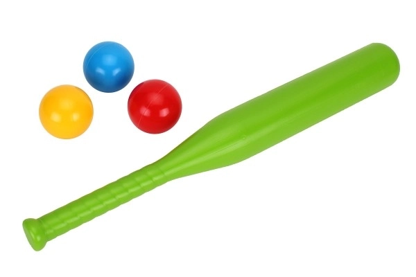 Kij baseballowy 50cm + piłki 3 szt. plastikowe 2 kolory w siatce