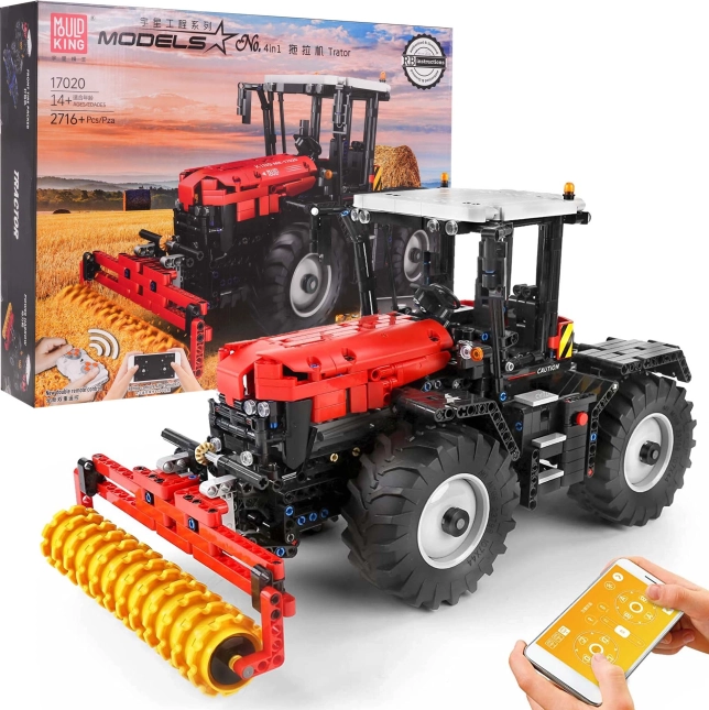 Klocki RC czerwony traktor 2716 elementów z wymiennymi przystawkami