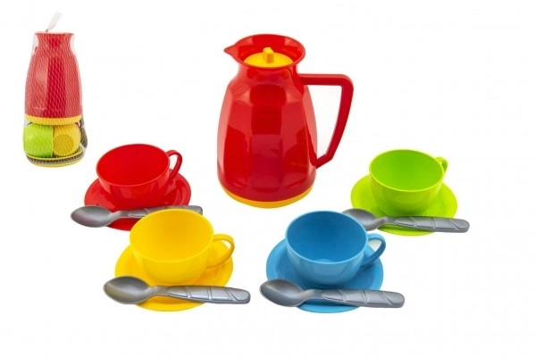Zestaw naczyń do herbaty z plastiku 13 sztuk w siatce 11x20x11cm 12m+