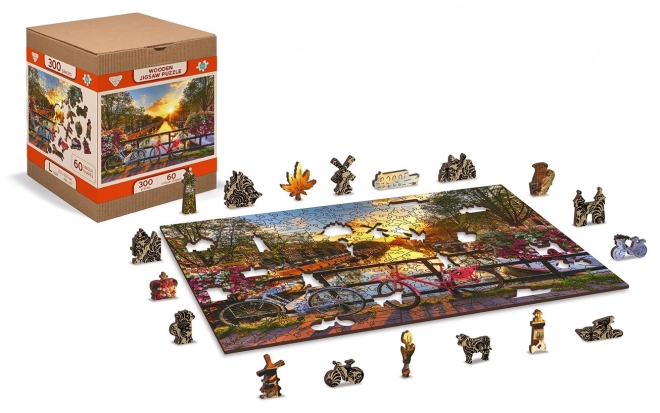 Drewniane puzzle rowery w Amsterdamie
