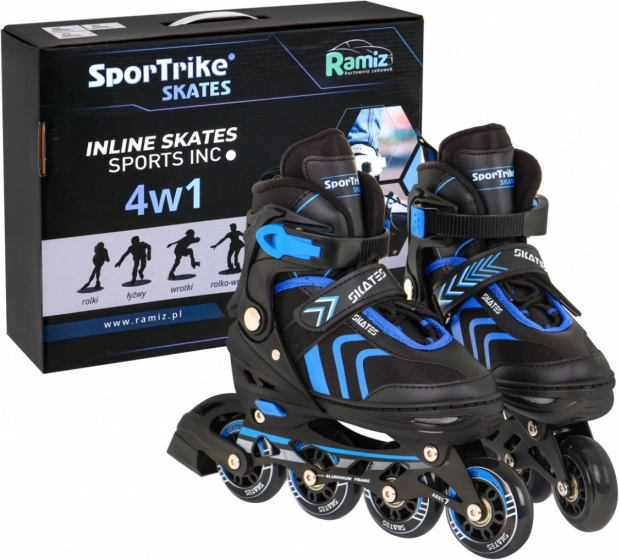 Zestaw 4w1 dziecięce łyżworolki inline, wrotki i łyżwy, rozmiar 29–33 – Niebieski