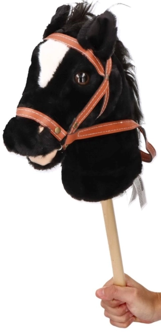 Hobby horse Baron, czarny pluszowy koń na kiju z dźwiękami
