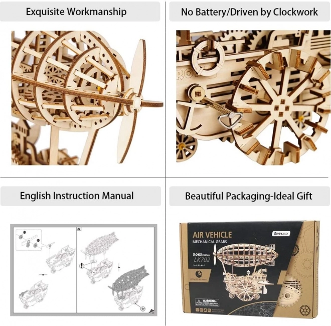 Drewniane mechaniczne puzzle steampunk sterowiec