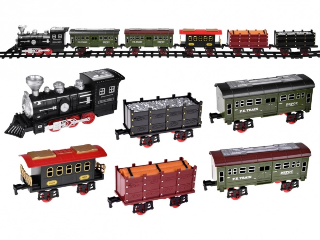 Kolejka z torami Lokomotywa z wagonami para + światło RC0629