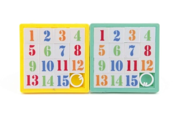 Przesuwanka łamigłówka liczby plastik 8x8cm asst 4 kolory w woreczku