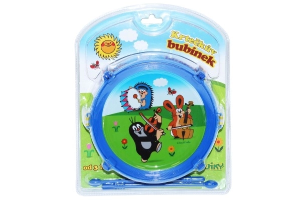 Krecik/Krecika bębenek plastikowy 20 cm + 2 pałeczki w pudełku