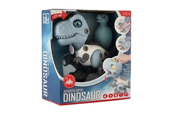 Dinozaur plastikowy do składania 12cm z wkrętakiem na baterie z światłem i dźwiękiem w pudełku 15x16x7cm