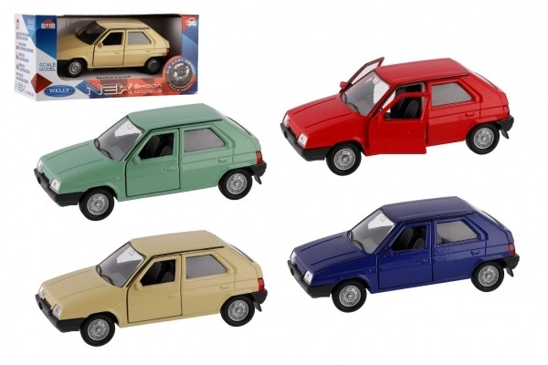 Auto Welly Škoda Favorit metal/plastik 11cm 1:34 na wolny bieg możliwość 4 kolorów pudełko 15x7x7cm
