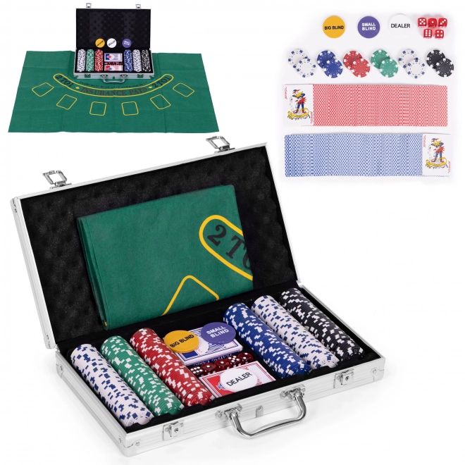 Zestaw Pokerowy Blackjack 300 żetonów 2 talie kart Mata do gry Zamykane etui do noszenia