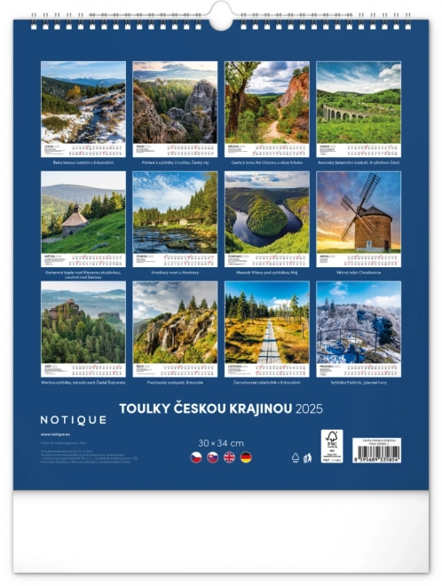 NOTIQUE Kalendarz ścienny Wycieczki po krajobrazie czeskim 2025, 30 x 34 cm