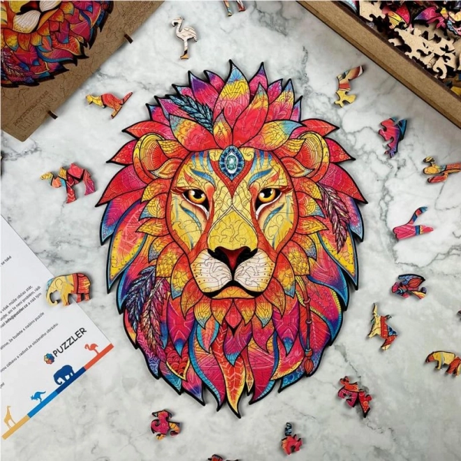 Magiczne drewniane kolorowe puzzle - Tajemniczy lew