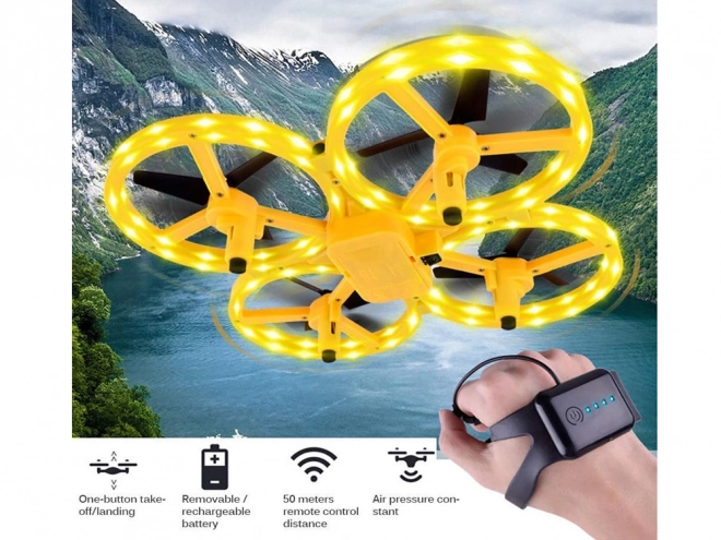 Dron sterowany gestami ręki + pilotowanie zdalne Kwadrokopter RC0573 – Żółta