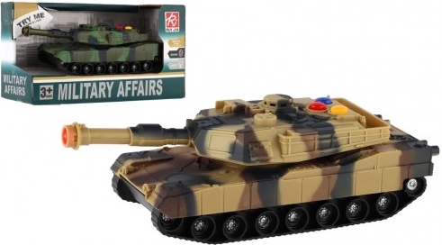 Plastowy czołg 17 cm z napędem ciernym ze światłem i dźwiękiem – 2 kolory (RUI JIA, MILITARY AFFAIRS)